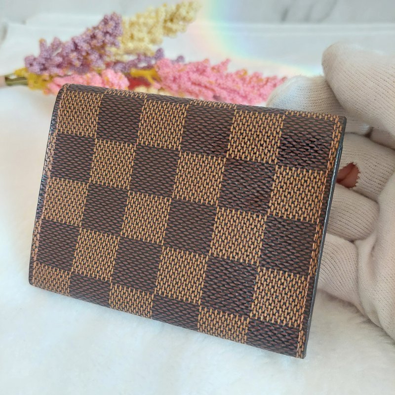 LV🌈現品實拍🌈 N62920咖棋盤格名片／信用卡夾包~二手品-5