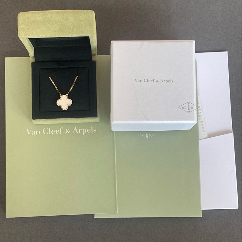 梵克雅寶 VCA四葉草項鍊，中花18K黃金+白色貝母-0