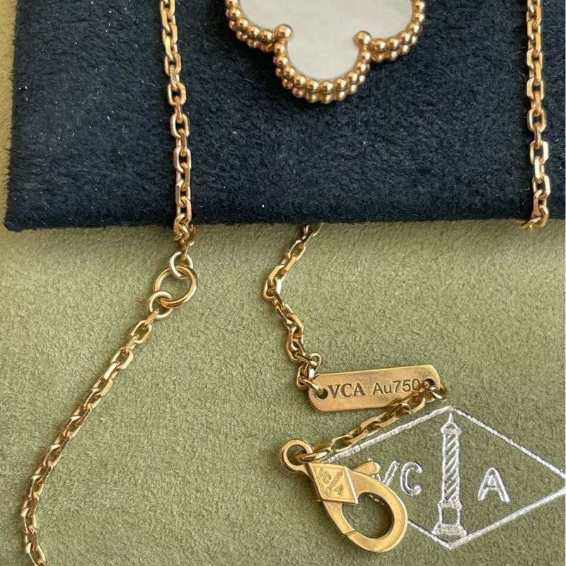 梵克雅寶 VCA四葉草項鍊，中花18K黃金+白色貝母-4