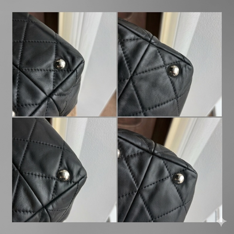 香奈兒chanel黑銀軟牛皮菱格紋 托特包機場包媽咪包 14開 底長40-8