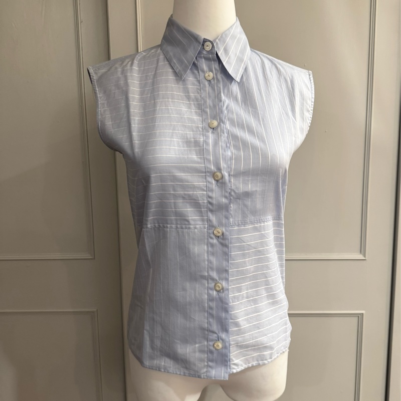 《新歡舊愛》近新CHANEL香奈兒淺海洋藍條紋休閒襯衫背心34/XS-2