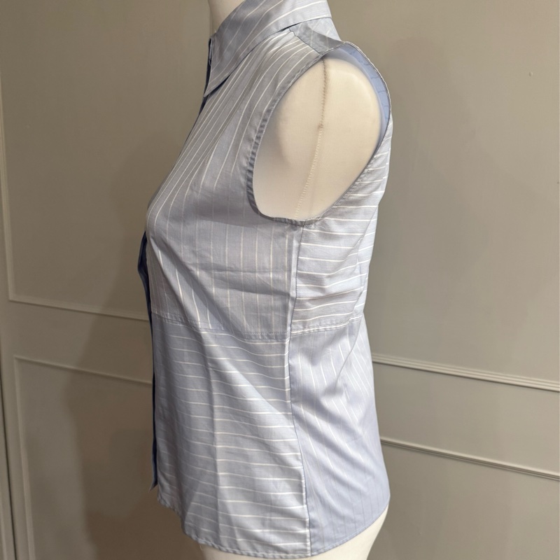 《新歡舊愛》近新CHANEL香奈兒淺海洋藍條紋休閒襯衫背心34/XS-7