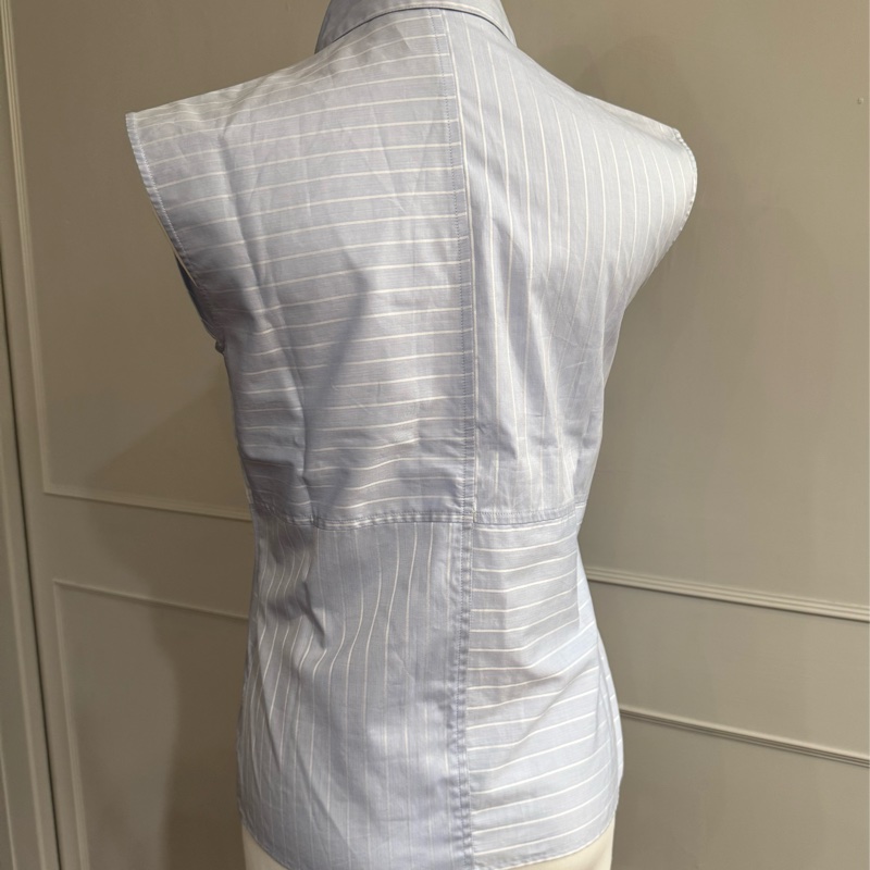 《新歡舊愛》近新CHANEL香奈兒淺海洋藍條紋休閒襯衫背心34/XS-8
