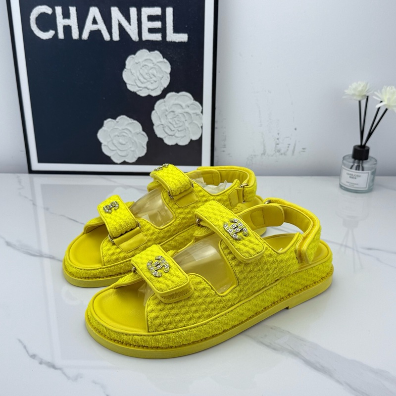 全新Chanel 香奈兒 檸檬黃魔術貼厚底涼鞋 37碼-0