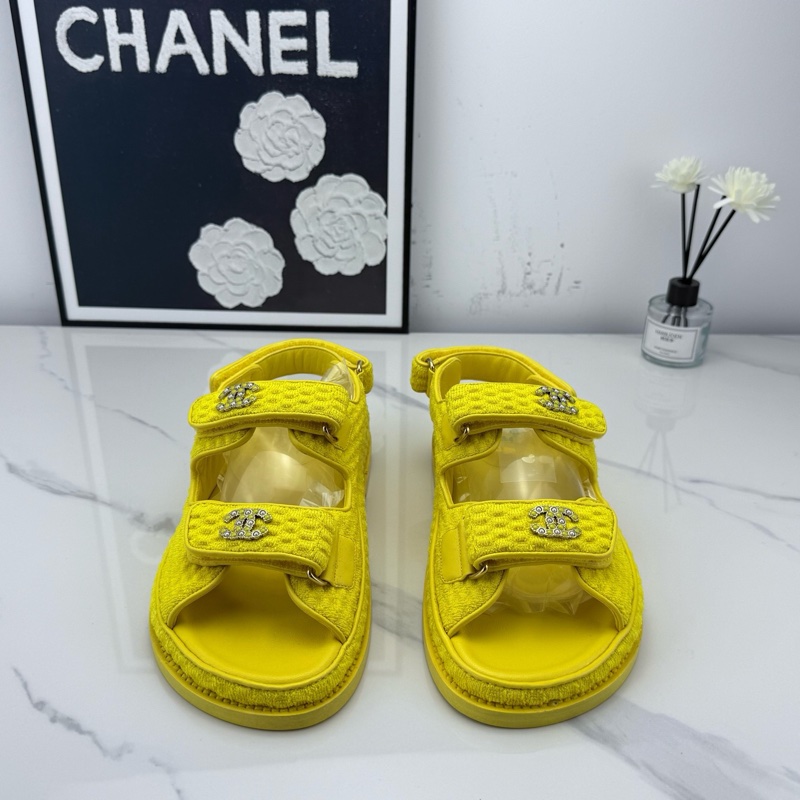 全新Chanel 香奈兒 檸檬黃魔術貼厚底涼鞋 37碼-1