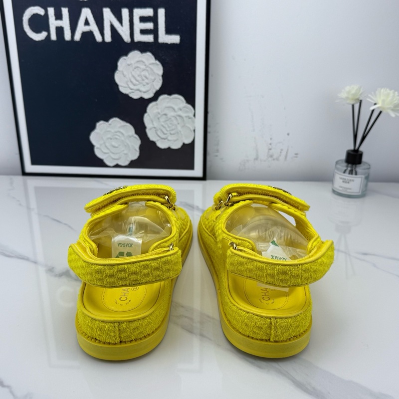 全新Chanel 香奈兒 檸檬黃魔術貼厚底涼鞋 37碼-2