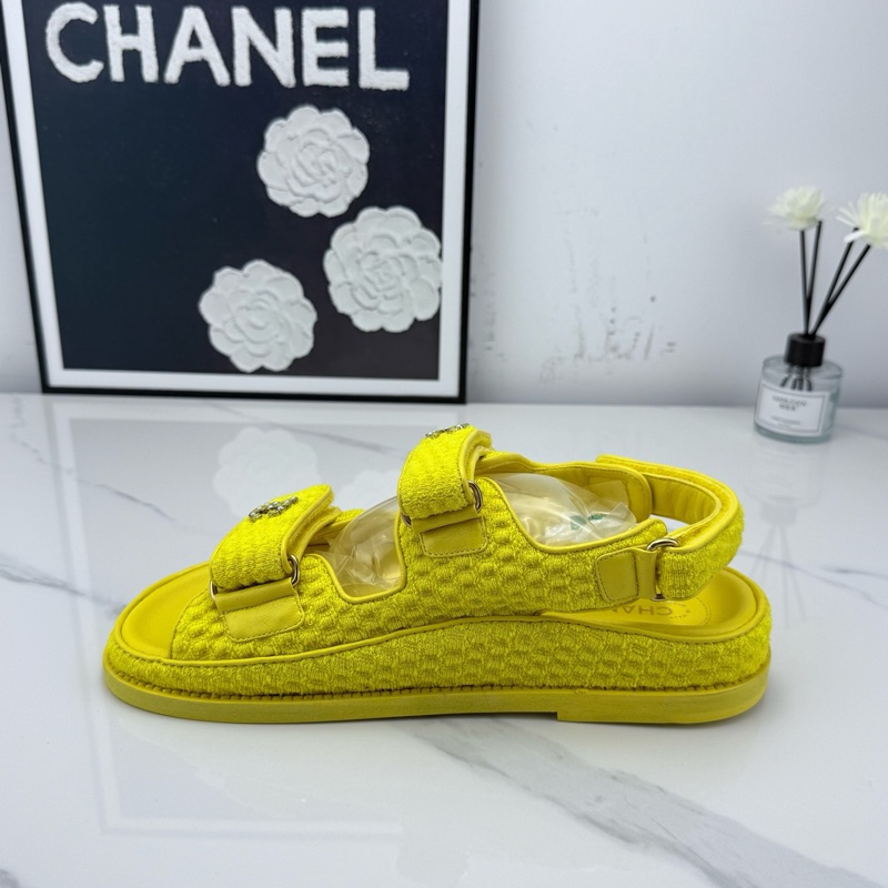 全新Chanel 香奈兒 檸檬黃魔術貼厚底涼鞋 37碼-3