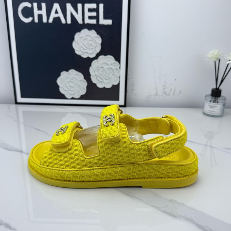 全新Chanel 香奈兒 檸檬黃魔術貼厚底涼鞋 37碼-5