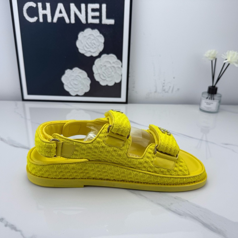全新Chanel 香奈兒 檸檬黃魔術貼厚底涼鞋 37碼-12