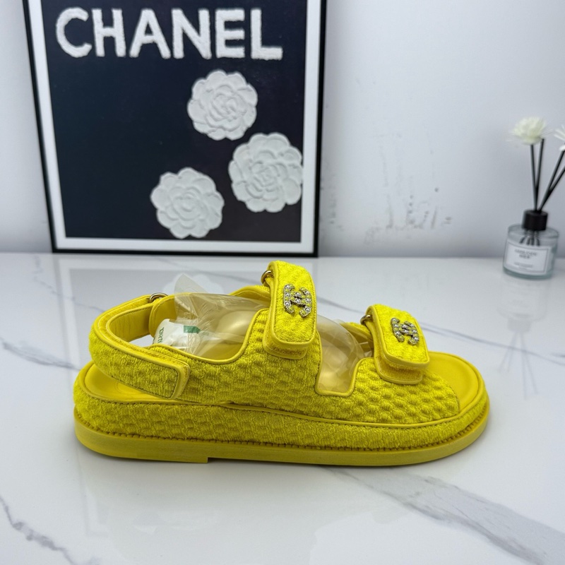 全新Chanel 香奈兒 檸檬黃魔術貼厚底涼鞋 37碼-14