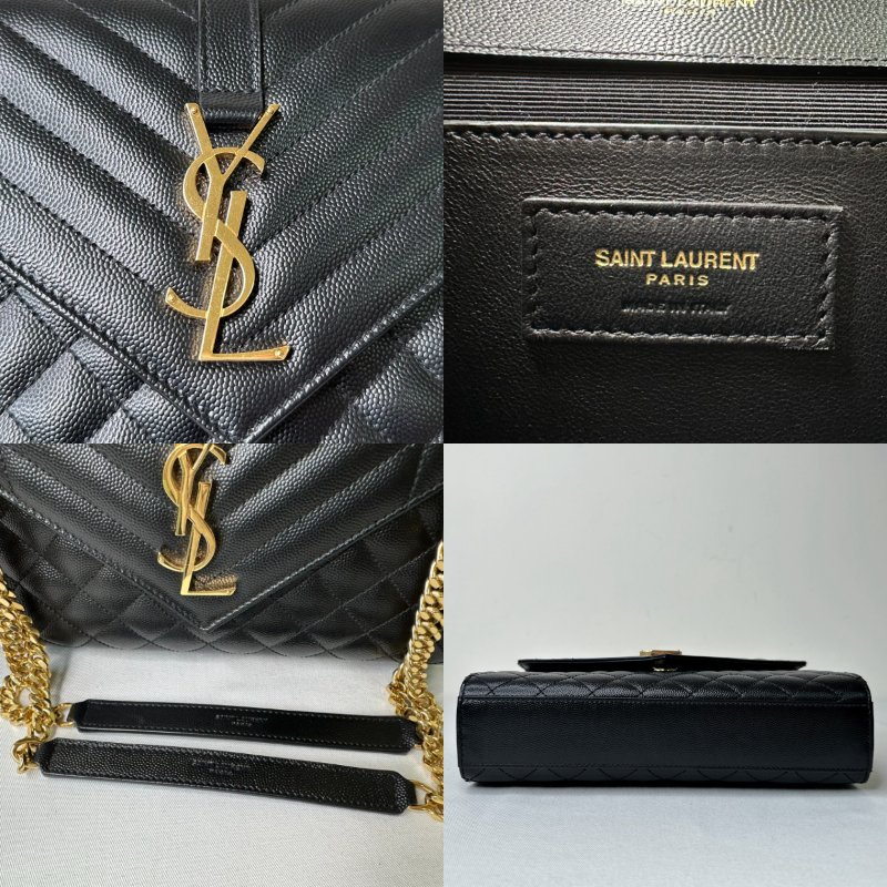 YSL Envelope中款黑金魚子醬信封包-8