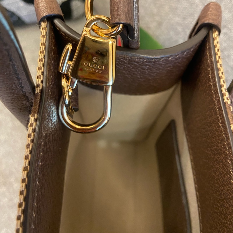 GUCCI Jumbo GG Logo 緹花布及皮革迷你二用托特包(棕色)-3