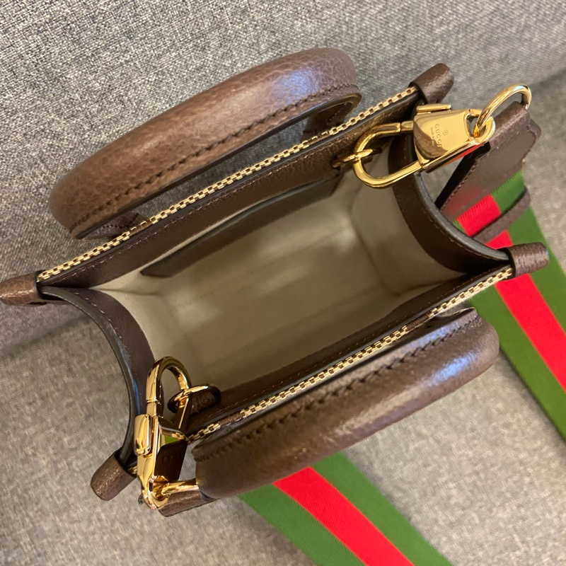 GUCCI Jumbo GG Logo 緹花布及皮革迷你二用托特包(棕色)-8