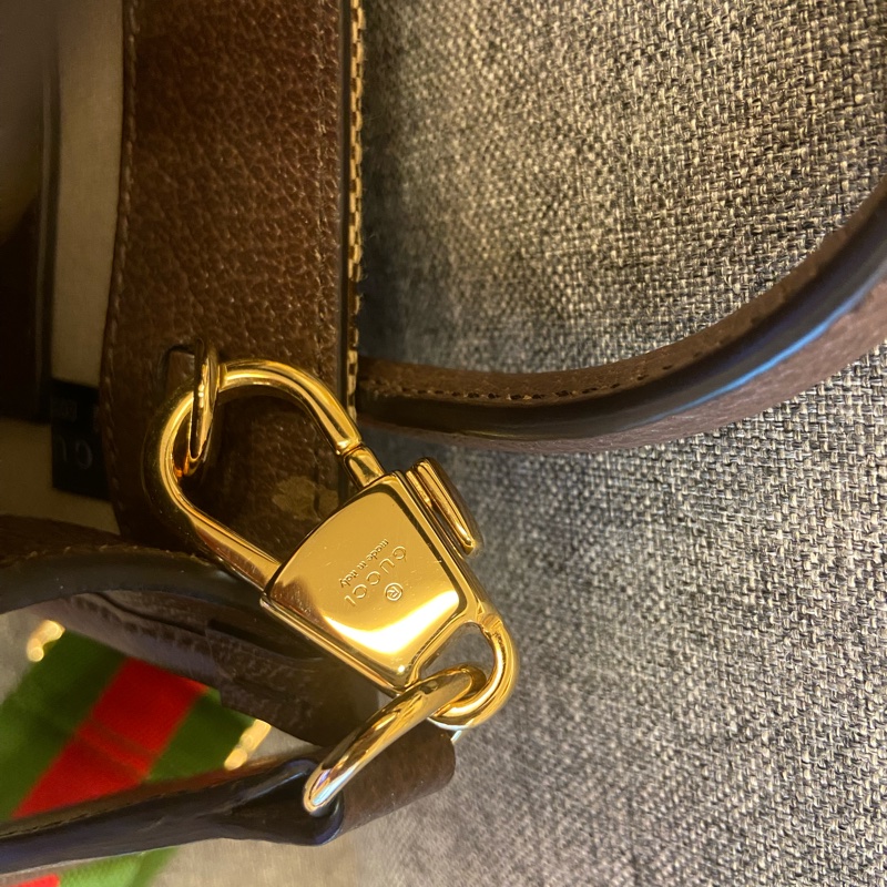 GUCCI Jumbo GG Logo 緹花布及皮革迷你二用托特包(棕色)-10