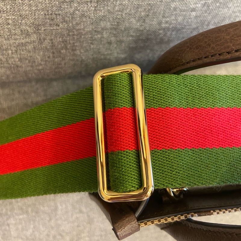 GUCCI Jumbo GG Logo 緹花布及皮革迷你二用托特包(棕色)-11