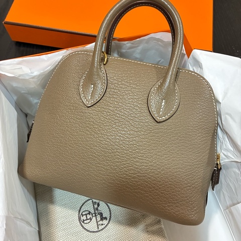 Hermes mini bolide 保齡球包 大象灰 金釦 山羊皮