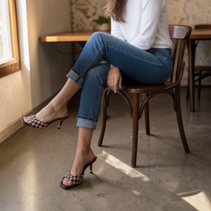 🍒 【LV 路易威登】經典 Damier Sauvage 棋盤格馬毛 方頭涼鞋 size:38.5/2F260328-1-1