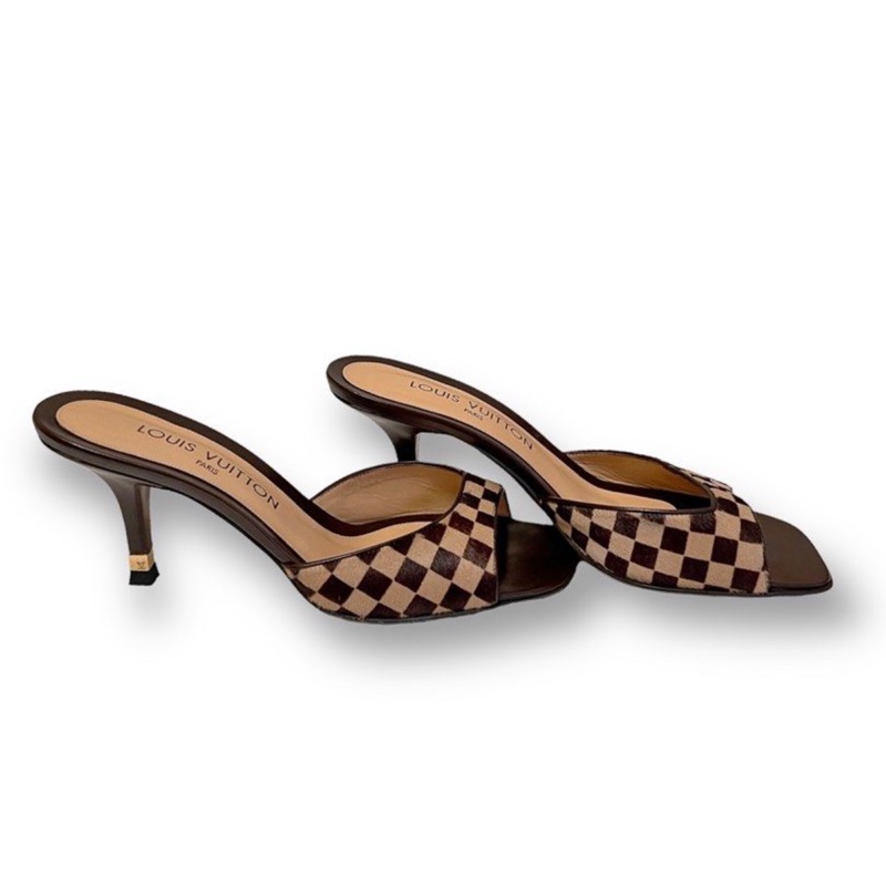 🍒 【LV 路易威登】經典 Damier Sauvage 棋盤格馬毛 方頭涼鞋 size:38.5/2F260328-1-3