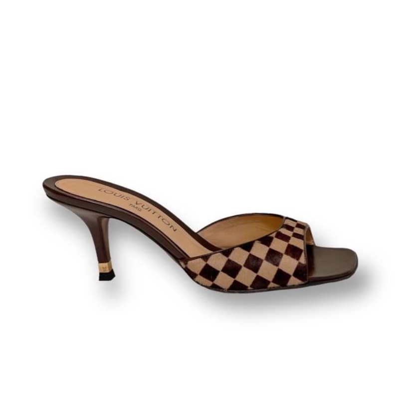 🍒 【LV 路易威登】經典 Damier Sauvage 棋盤格馬毛 方頭涼鞋 size:38.5/2F260328-1-4