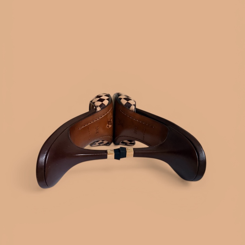 🍒 【LV 路易威登】經典 Damier Sauvage 棋盤格馬毛 方頭涼鞋 size:38.5/2F260328-1-6