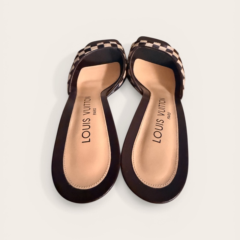 🍒 【LV 路易威登】經典 Damier Sauvage 棋盤格馬毛 方頭涼鞋 size:38.5/2F260328-1-8