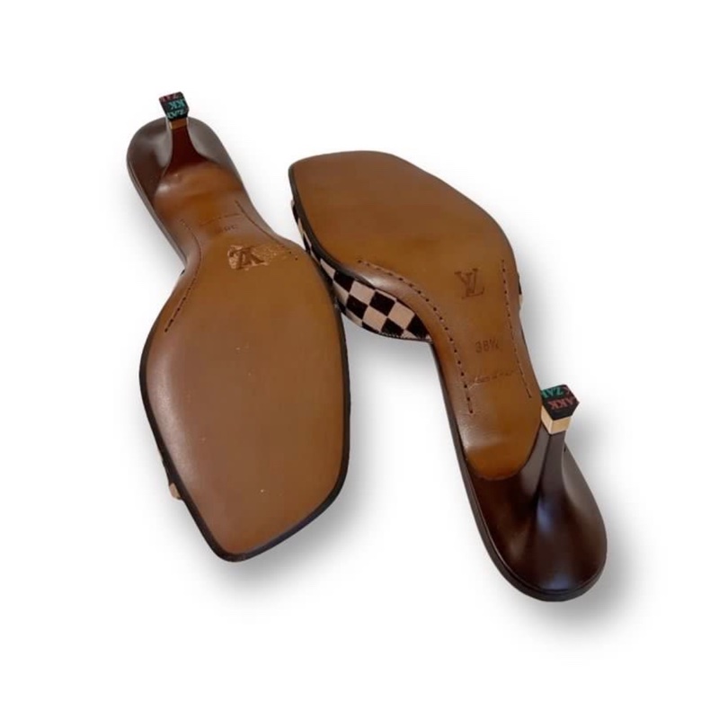 🍒 【LV 路易威登】經典 Damier Sauvage 棋盤格馬毛 方頭涼鞋 size:38.5/2F260328-1-9