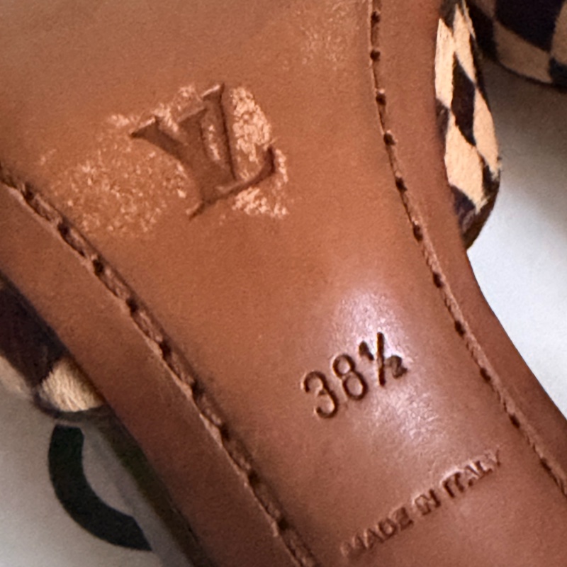 🍒 【LV 路易威登】經典 Damier Sauvage 棋盤格馬毛 方頭涼鞋 size:38.5/2F260328-1-10