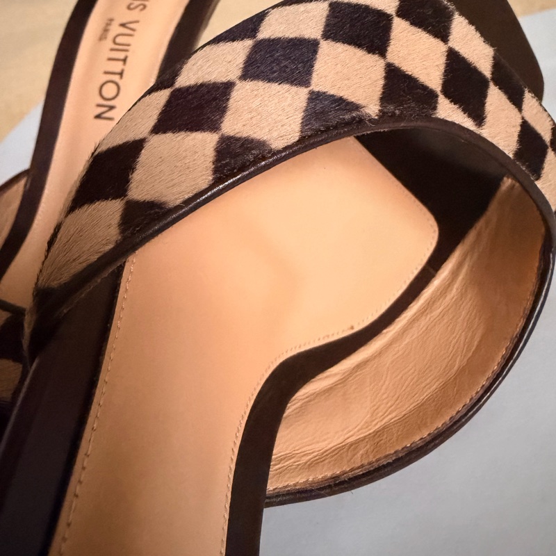 🍒 【LV 路易威登】經典 Damier Sauvage 棋盤格馬毛 方頭涼鞋 size:38.5/2F260328-1-12