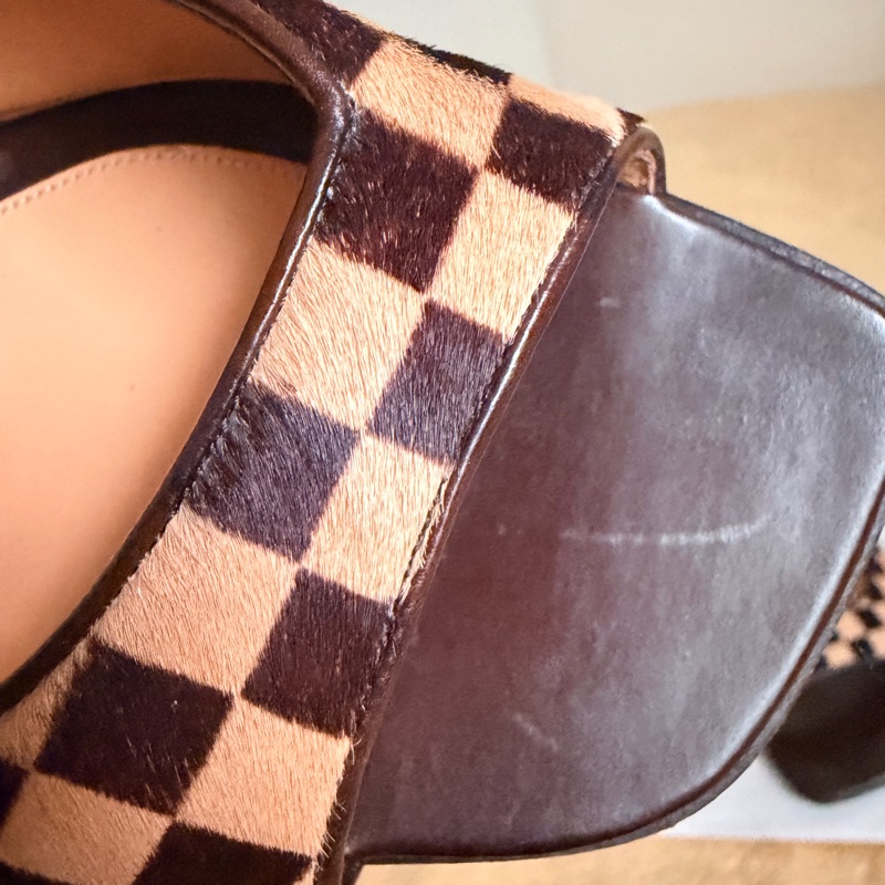 🍒 【LV 路易威登】經典 Damier Sauvage 棋盤格馬毛 方頭涼鞋 size:38.5/2F260328-1-15