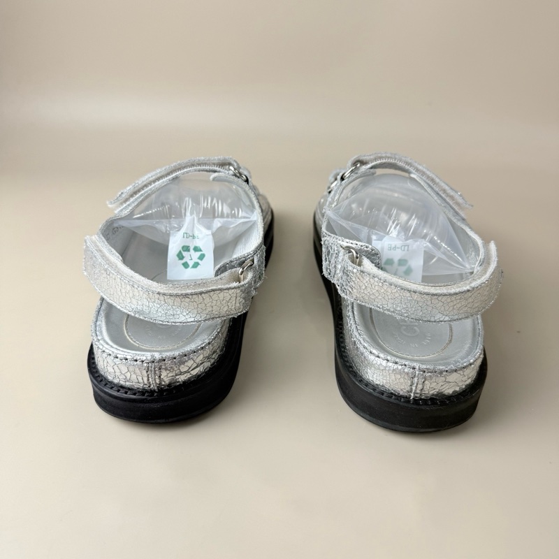 CHANEL/香奈兒 純銀雙C爆裂紋涼鞋 37碼 無附件-2