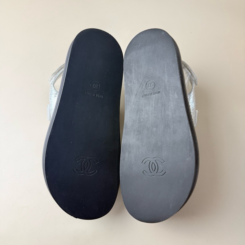 CHANEL/香奈兒 純銀雙C爆裂紋涼鞋 37碼 無附件-7