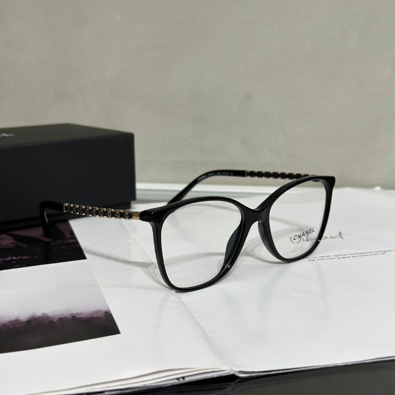 CHANEL 雙C皮穿鍊平光眼鏡-1