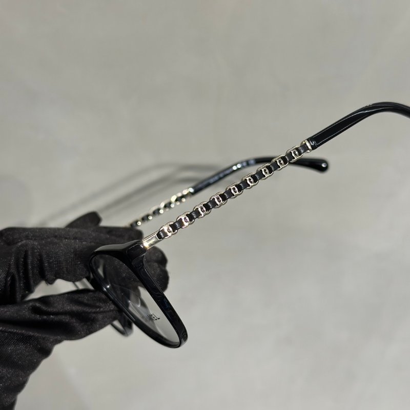 CHANEL 雙C皮穿鍊平光眼鏡-4