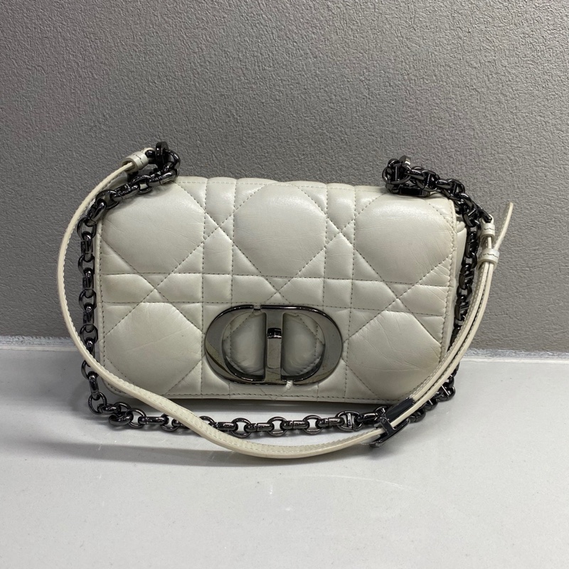 迪奧/Dior caro小號白色泡芙鏈條包 槍黑金屬五金 23年內標-0