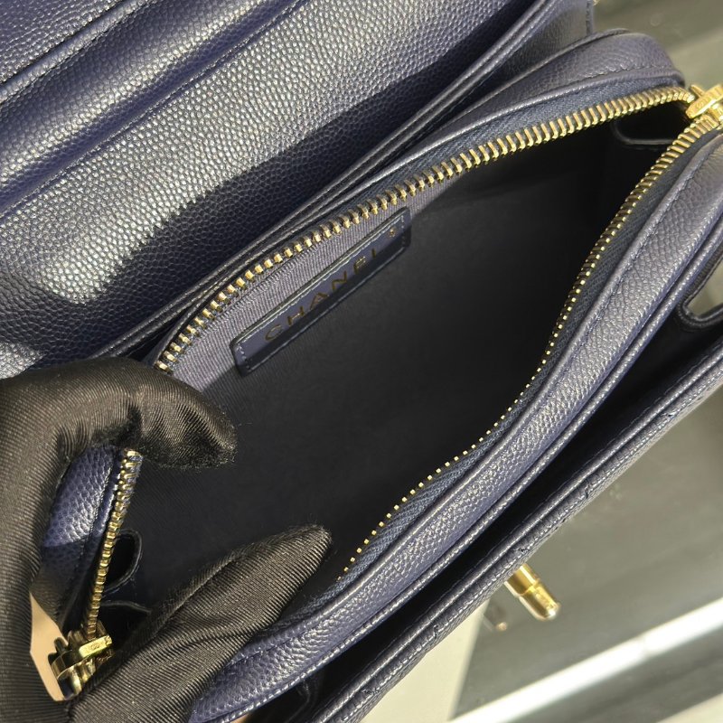 CHANEL 22C多隔層口蓋包 - 深藍金-7