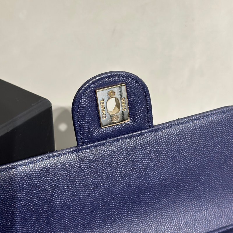 CHANEL 22C多隔層口蓋包 - 深藍金-8