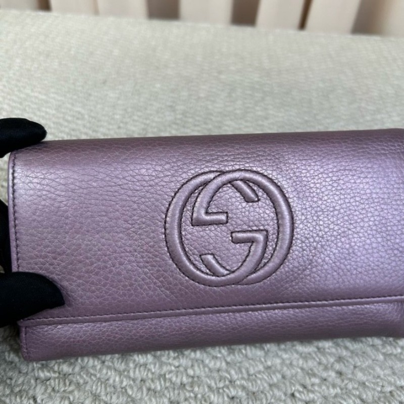 古馳Gucci紫色長款手拿包錢包 卡位多 容量足 攜帶便捷 日常通勤百搭實用-3