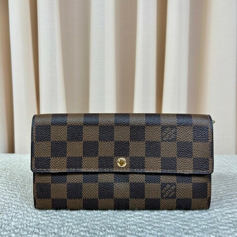 LV路易威登經典棋盤格金豆長款錢包 卡位多 容量大 有拉鍊隔層