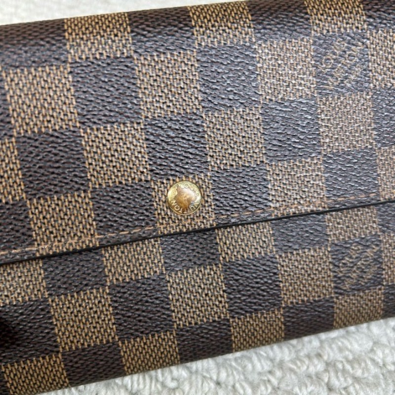 LV路易威登經典棋盤格金豆長款錢包 卡位多 容量大 有拉鍊隔層-3