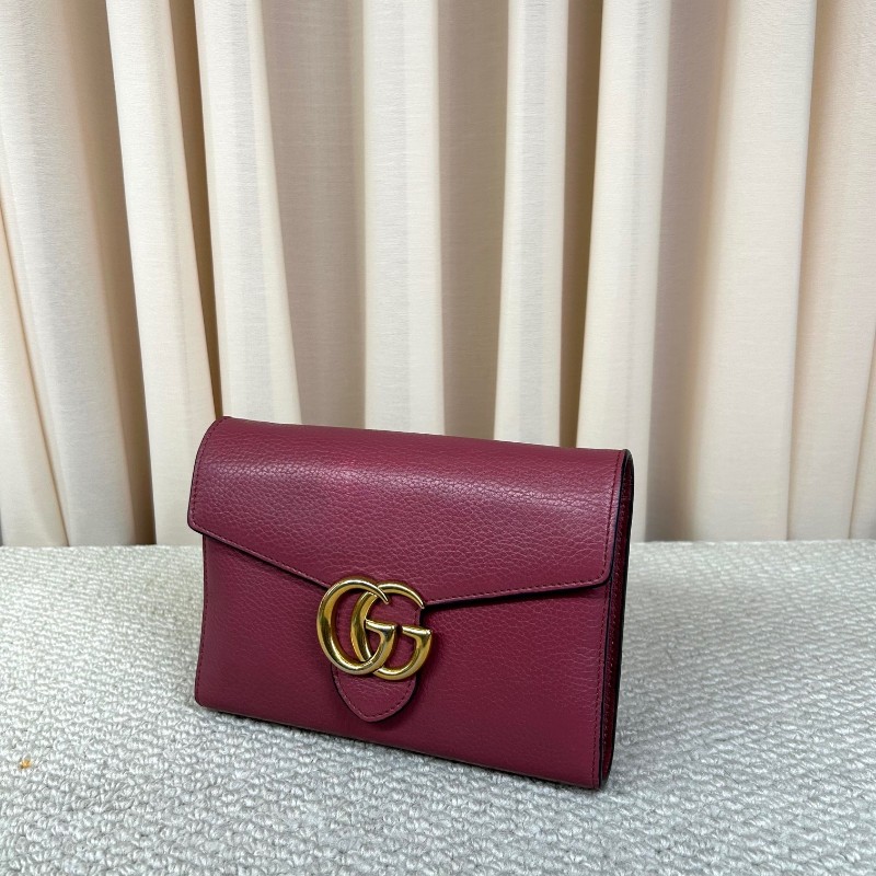 Gucci古馳woc荔枝紋鏈條包 金色雙G 鏈條肩帶 可單肩可斜挎 容量實用 日常通勤百搭-3