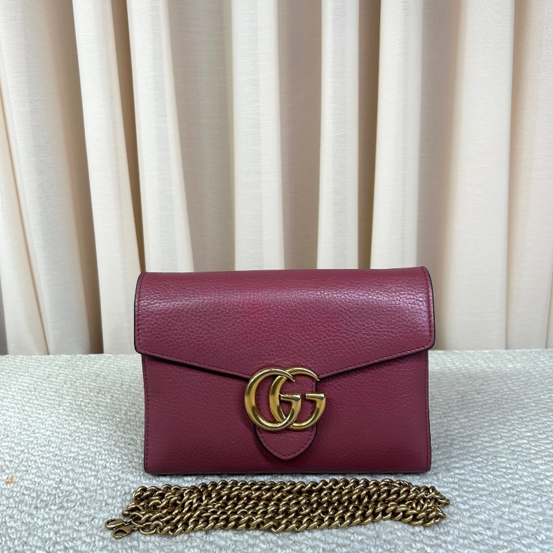 Gucci古馳woc荔枝紋鏈條包 金色雙G 鏈條肩帶 可單肩可斜挎 容量實用 日常通勤百搭-5