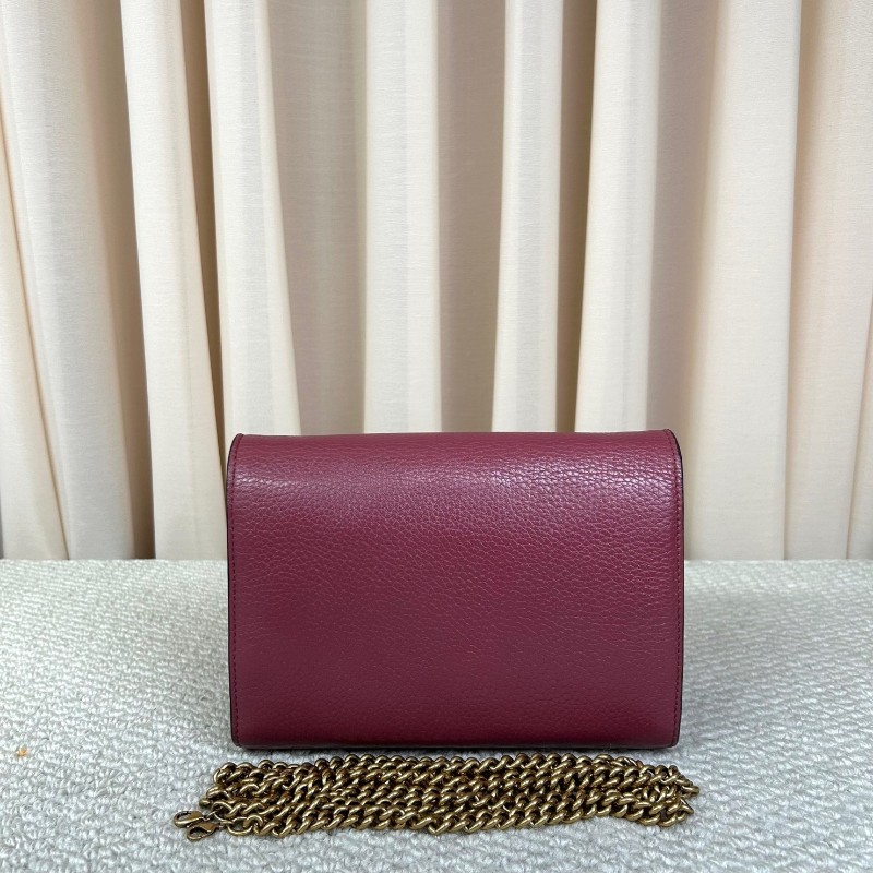 Gucci古馳woc荔枝紋鏈條包 金色雙G 鏈條肩帶 可單肩可斜挎 容量實用 日常通勤百搭-6