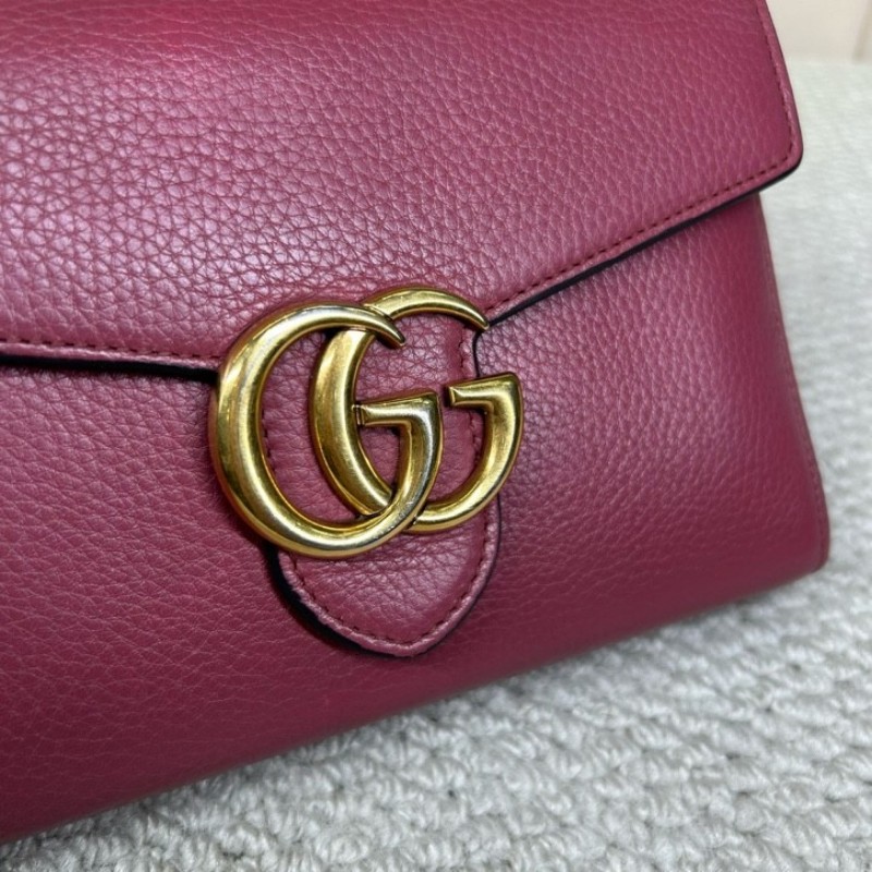 Gucci古馳woc荔枝紋鏈條包 金色雙G 鏈條肩帶 可單肩可斜挎 容量實用 日常通勤百搭-14