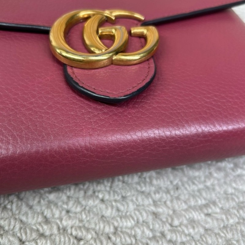 Gucci古馳woc荔枝紋鏈條包 金色雙G 鏈條肩帶 可單肩可斜挎 容量實用 日常通勤百搭-16