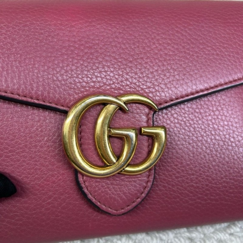 Gucci古馳woc荔枝紋鏈條包 金色雙G 鏈條肩帶 可單肩可斜挎 容量實用 日常通勤百搭-22