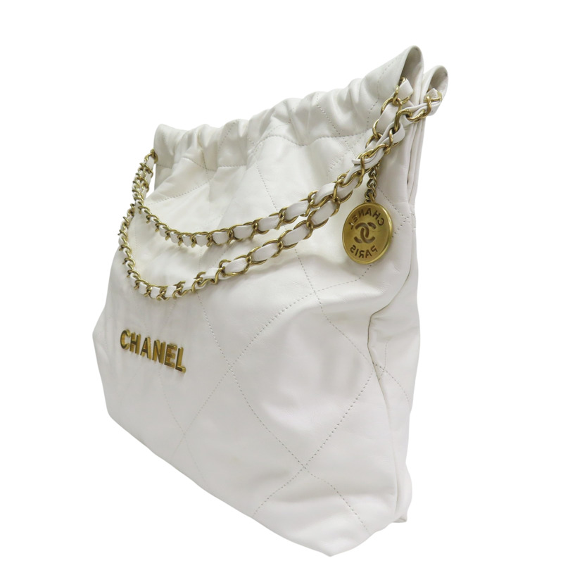 白色 牛皮 22 鍊帶 肩背包 金扣【CHANEL 香奈兒】 AS3261-2