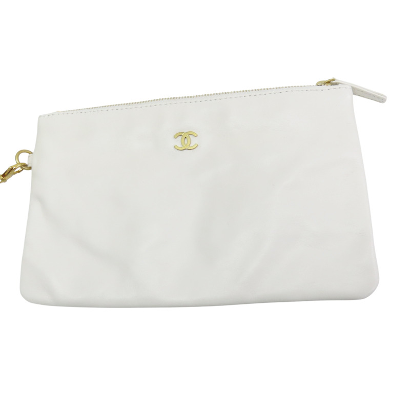 白色 牛皮 22 鍊帶 肩背包 金扣【CHANEL 香奈兒】 AS3261-4