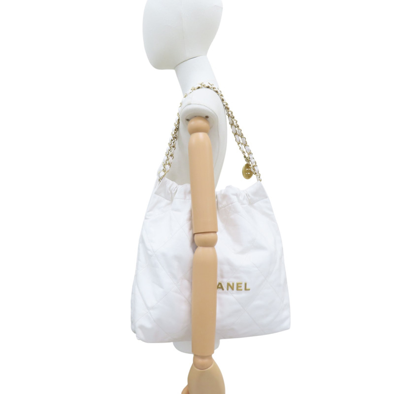 白色 牛皮 22 鍊帶 肩背包 金扣【CHANEL 香奈兒】 AS3261-9