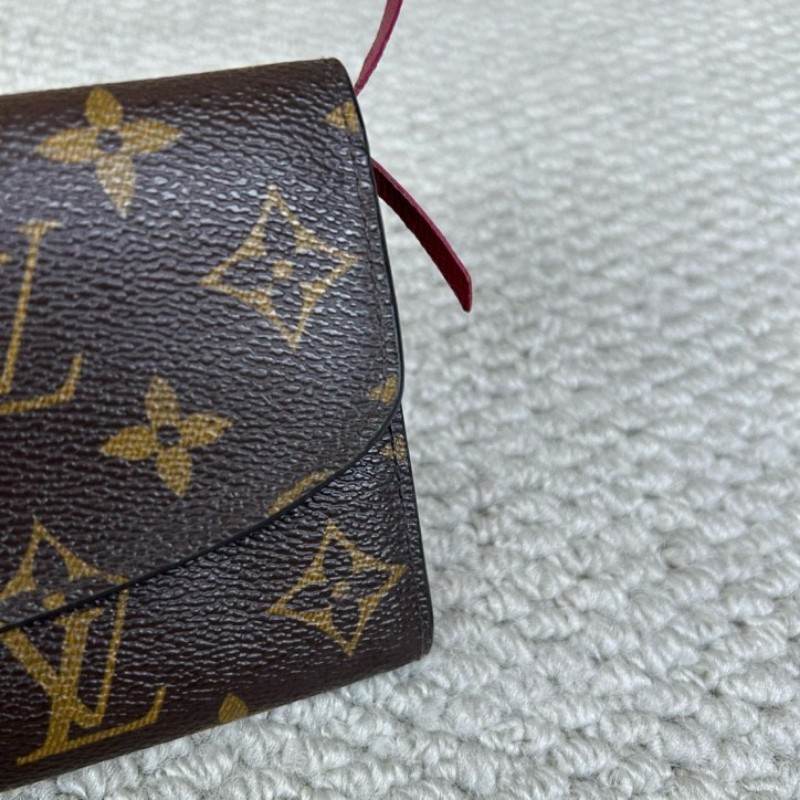 LV路易威登經典老花豆豆長款錢包 玫紅色內裡 卡位多 容量大-3