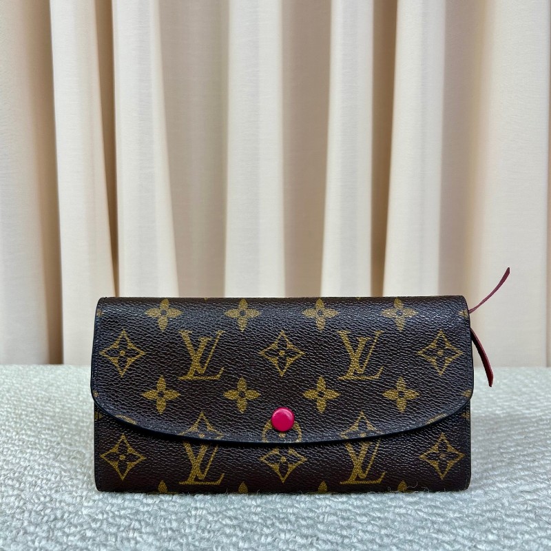 LV路易威登經典老花豆豆長款錢包 玫紅色內裡 卡位多 容量大-5